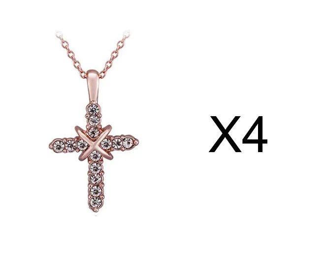 Studded Jesus cross pendant clavicle chain necklace in alloy with rose gold finish option
