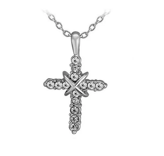 Studded Jesus cross pendant clavicle chain necklace in alloy with rose gold finish option