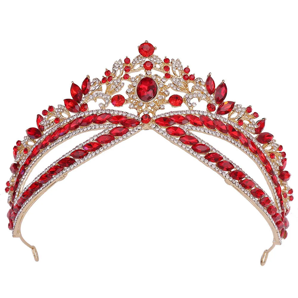 Wedding crown headdress with rhinestone and crystal in silver white finish on display