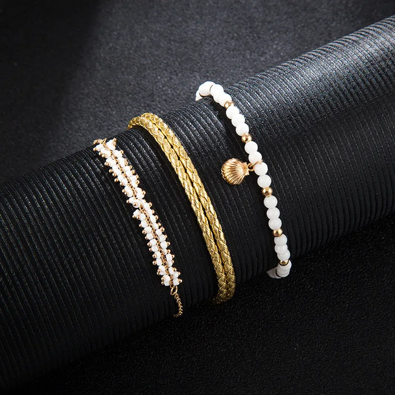 Bohemian 3 set alloy anklets for women three-piece adjustable chain anklet mixed colour pack