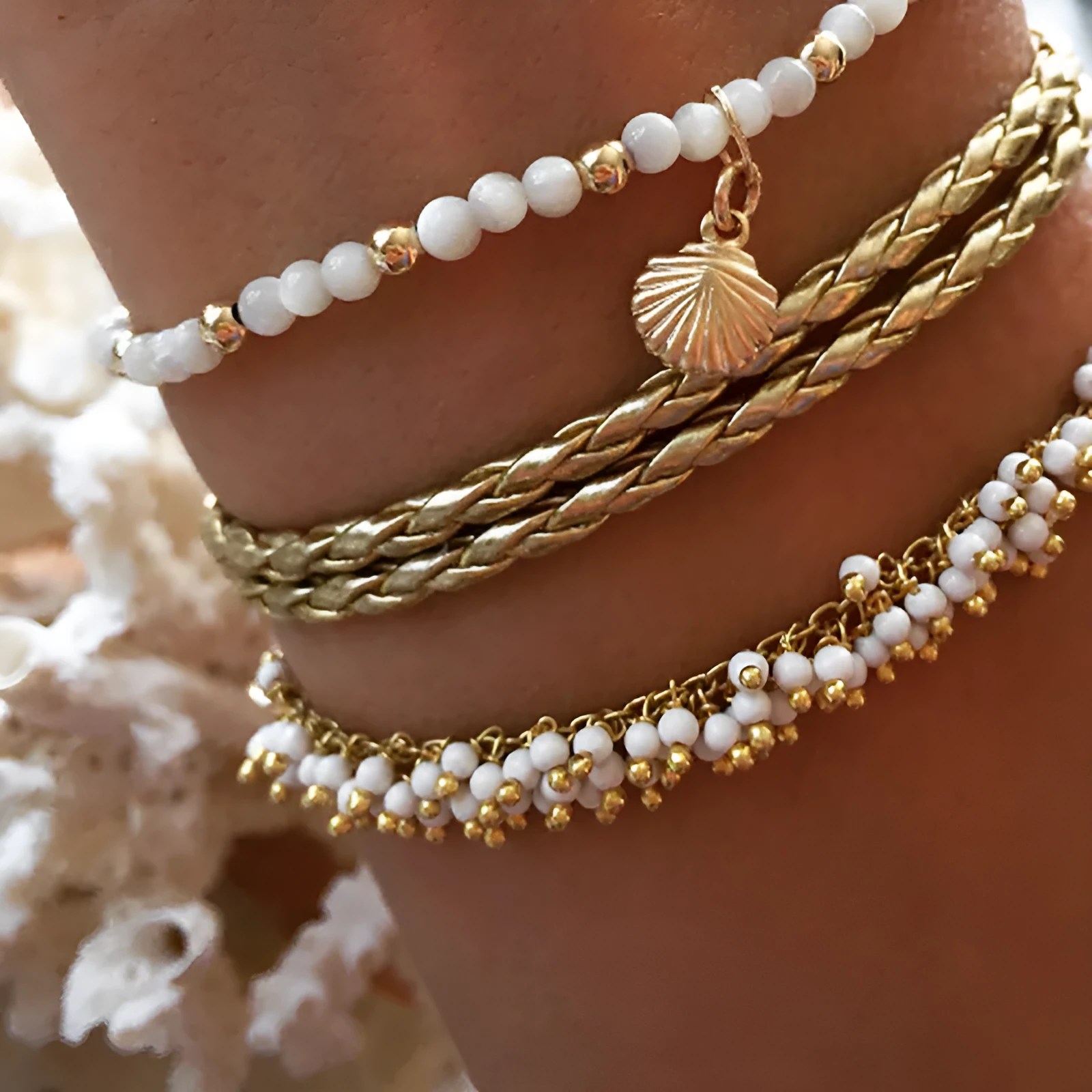 Bohemian 3 set alloy anklets for women three-piece adjustable chain anklet mixed colour pack