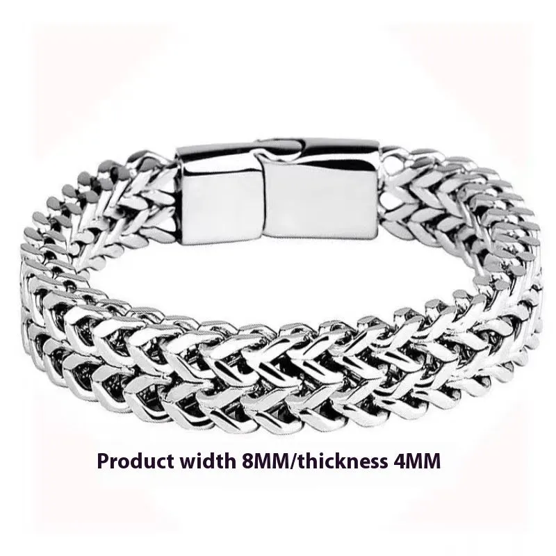 Silver titanium steel geometric hip hop bracelet showing front and back simple design