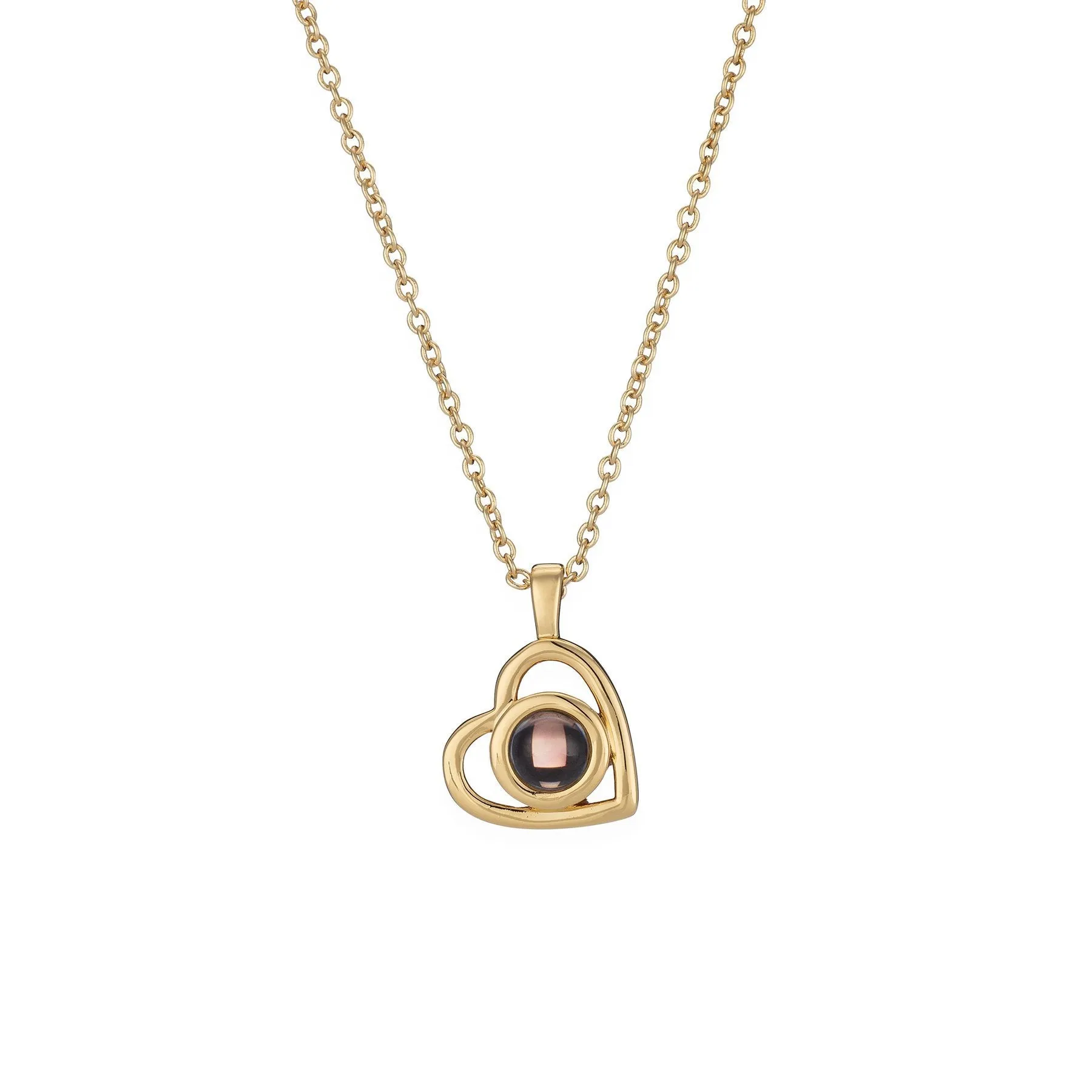 925 silver heart shaped pendant with custom photo projection feature on white background