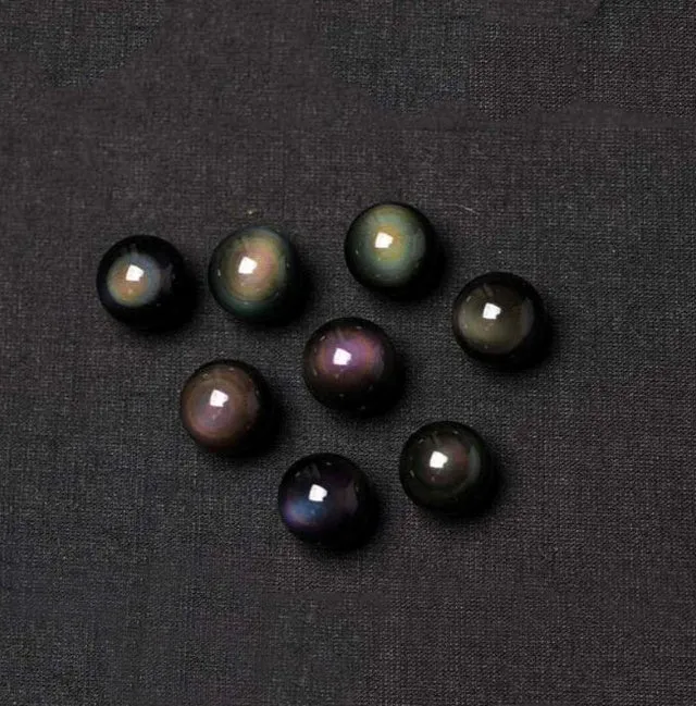 Natural obsidian rainbow eye transfer bead pendant necklace on polyester rope chain, 46cm length