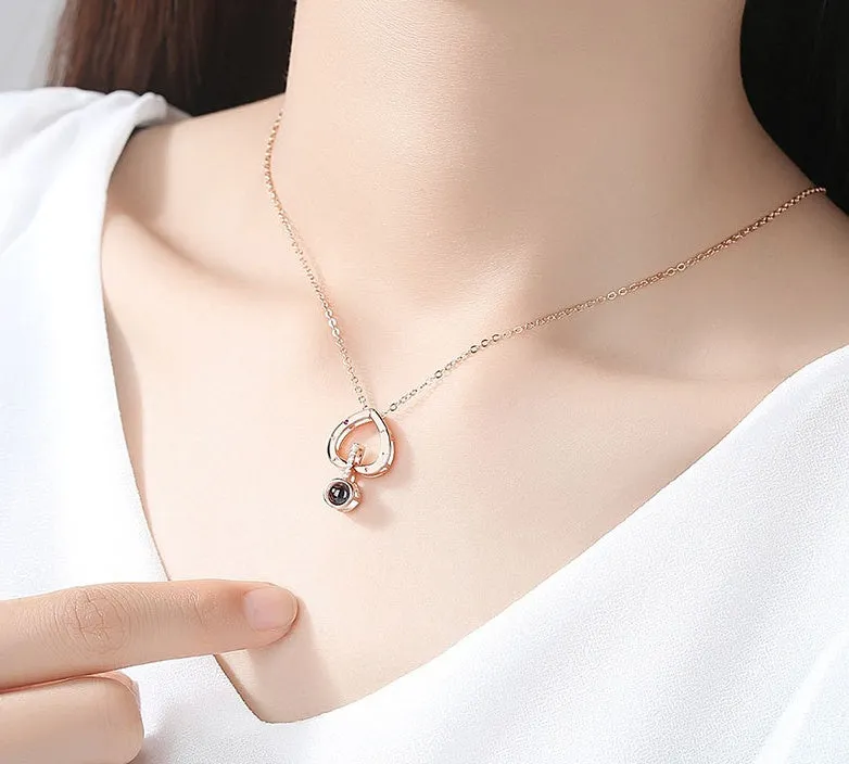 Subloom 925 sterling silver polished heart shape pendant necklace with one hundred language inscription