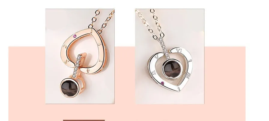 Subloom 925 sterling silver polished heart shape pendant necklace with one hundred language inscription