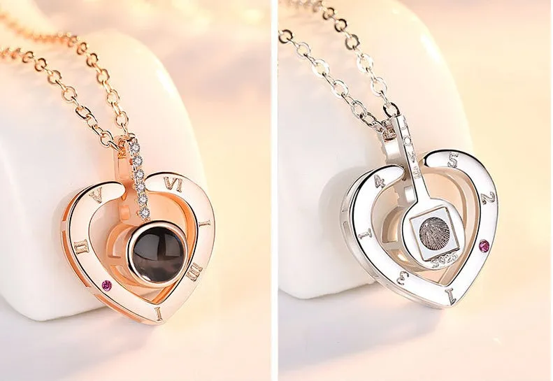 Subloom 925 sterling silver polished heart shape pendant necklace with one hundred language inscription