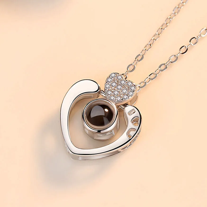 Subloom 925 sterling silver polished heart shape pendant necklace with one hundred language inscription