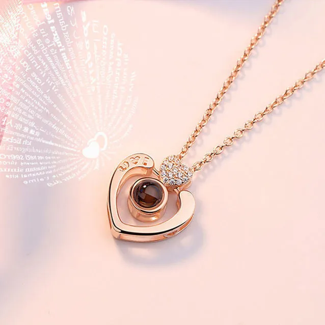 Subloom 925 sterling silver polished heart shape pendant necklace with one hundred language inscription