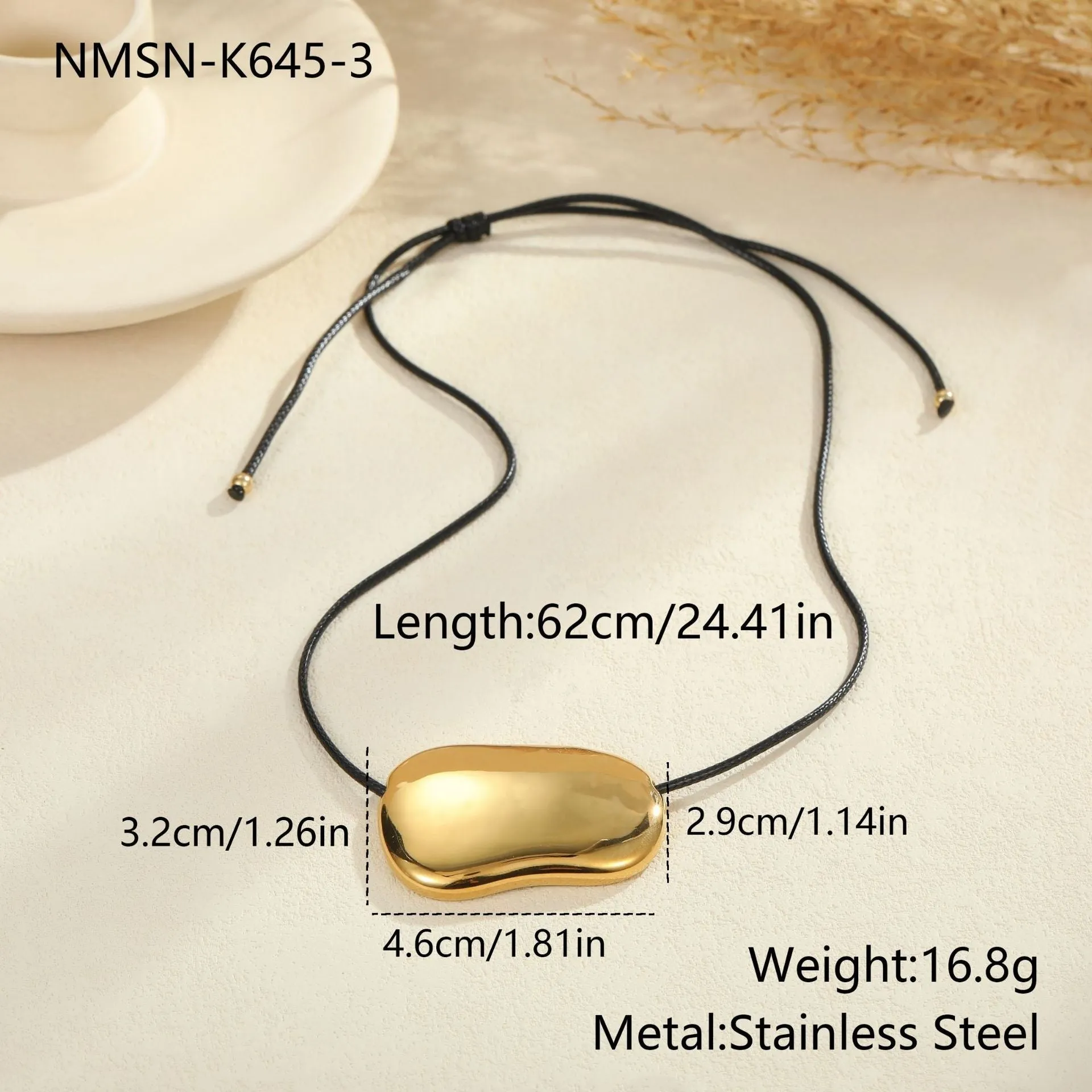 Titanium steel necklace with irregular geometric pendant on adjustable 41-50cm chain