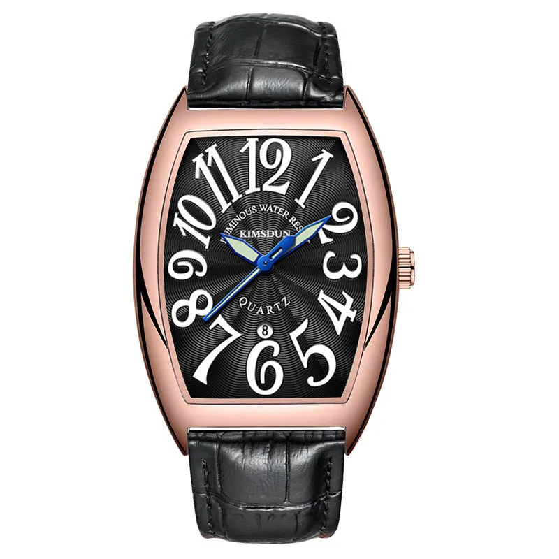 Jinshidun men's retro quartz watch with luminous dial, silver case, white face, black markings, and black leather strap