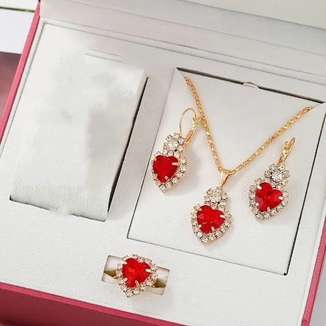 Women's retro love quartz watch and jewellery set with 40mm dial, mineral glass, and PU strap