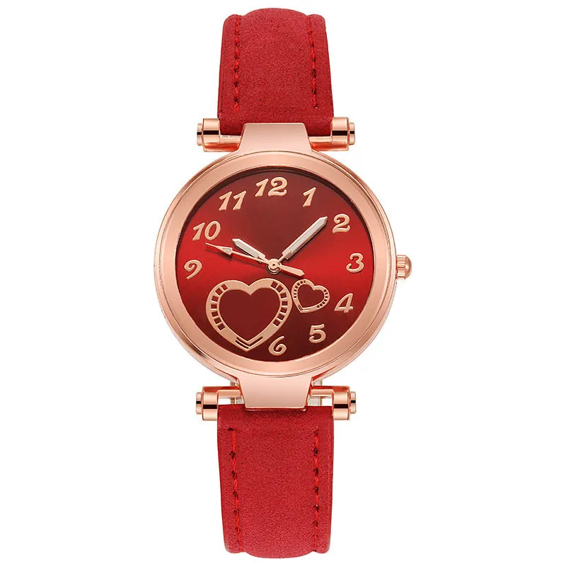 Women's retro love quartz watch and jewellery set with 40mm dial, mineral glass, and PU strap
