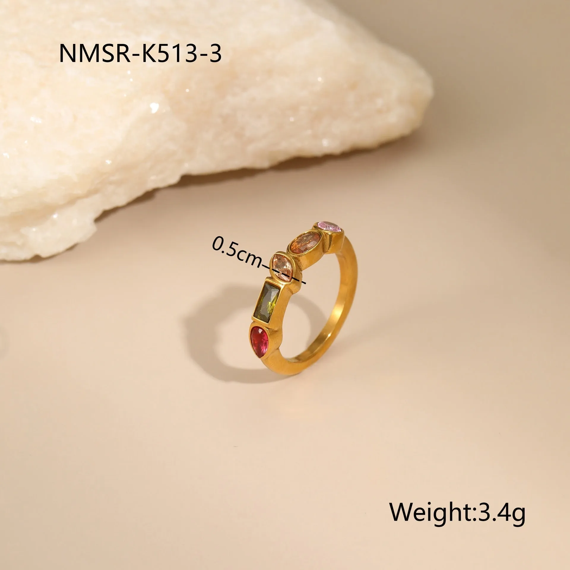Gold geometric zircon jewellery set with necklace, ring, and earrings on 41-50cm adjustable chain