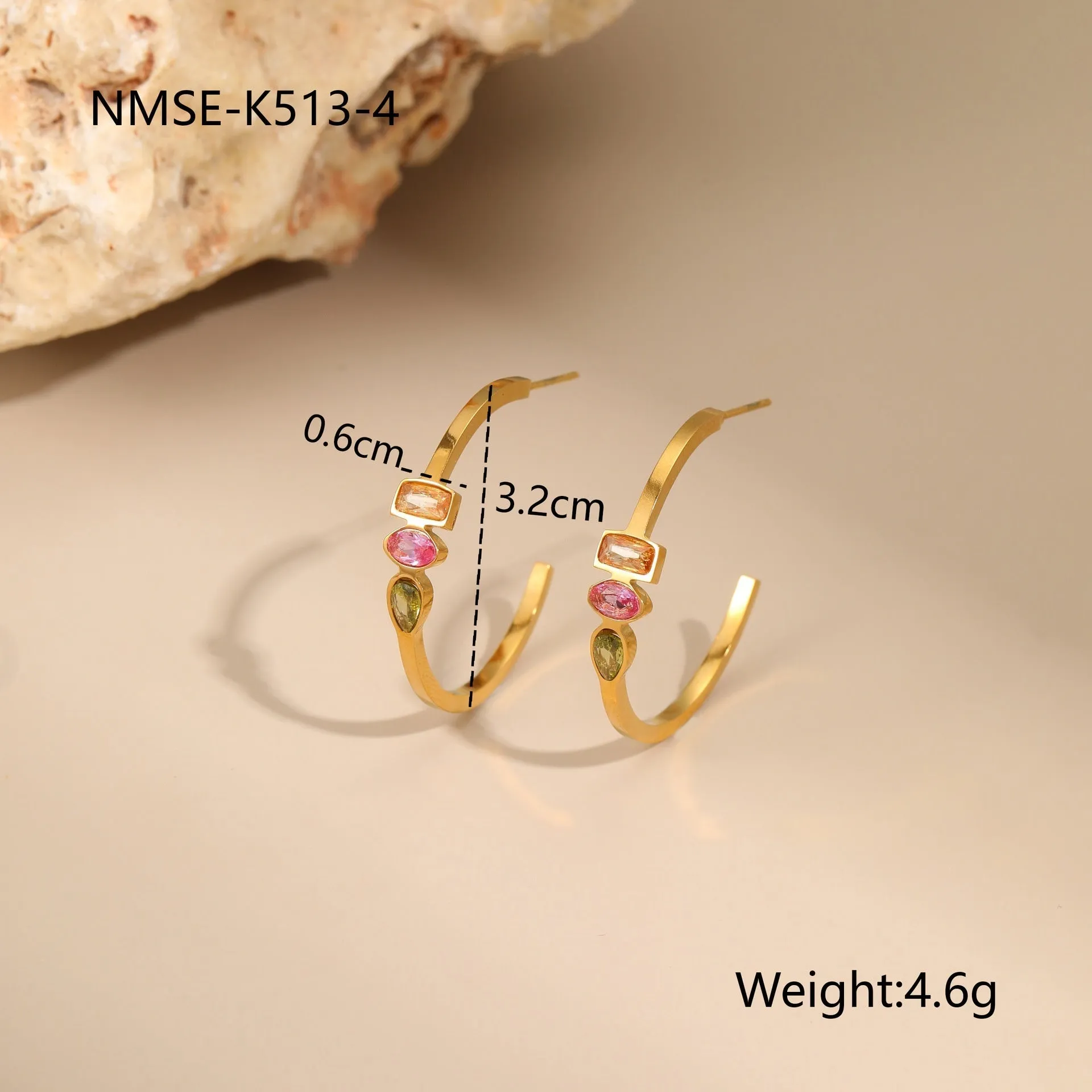 Gold geometric zircon jewellery set with necklace, ring, and earrings on 41-50cm adjustable chain
