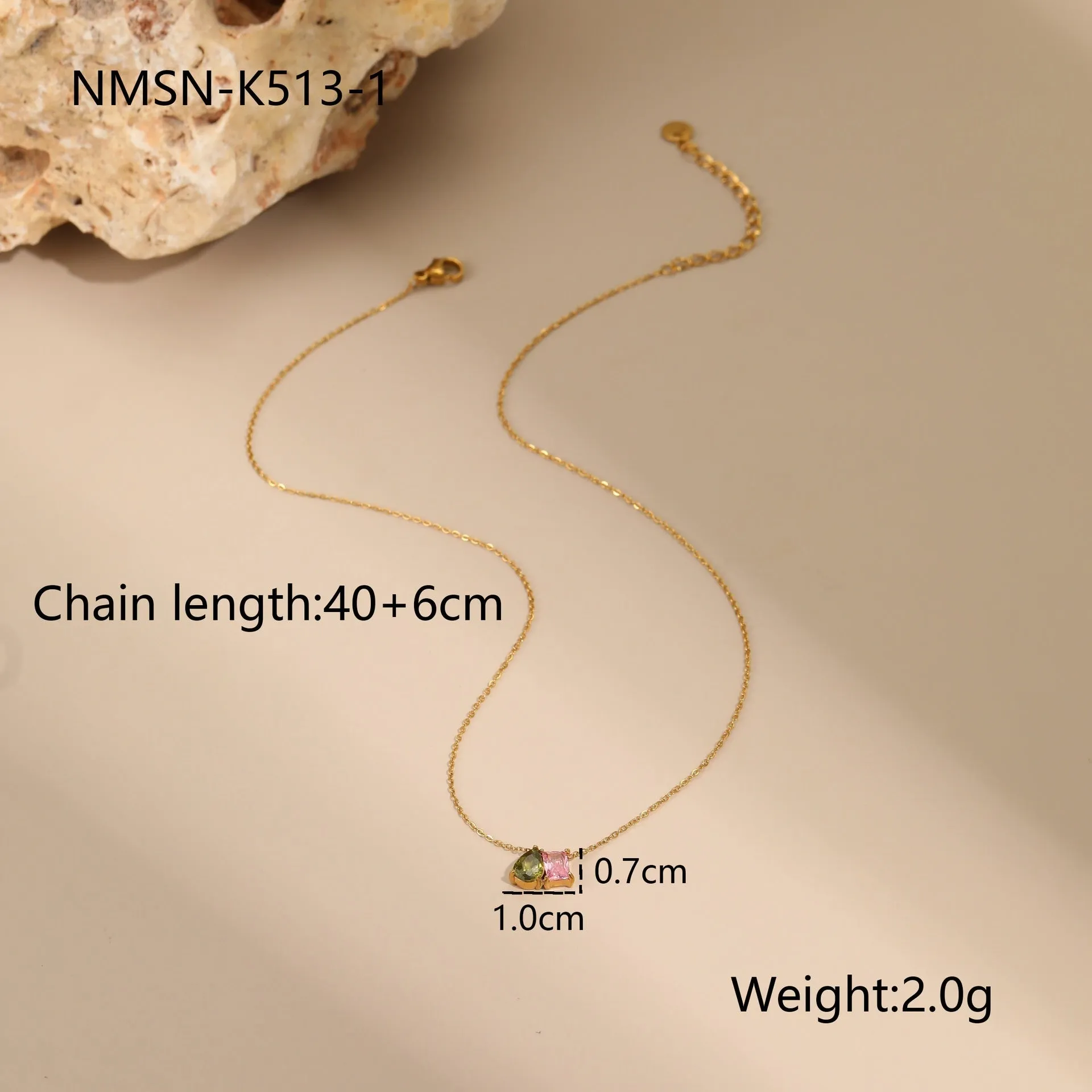 Gold geometric zircon jewellery set with necklace, ring, and earrings on 41-50cm adjustable chain
