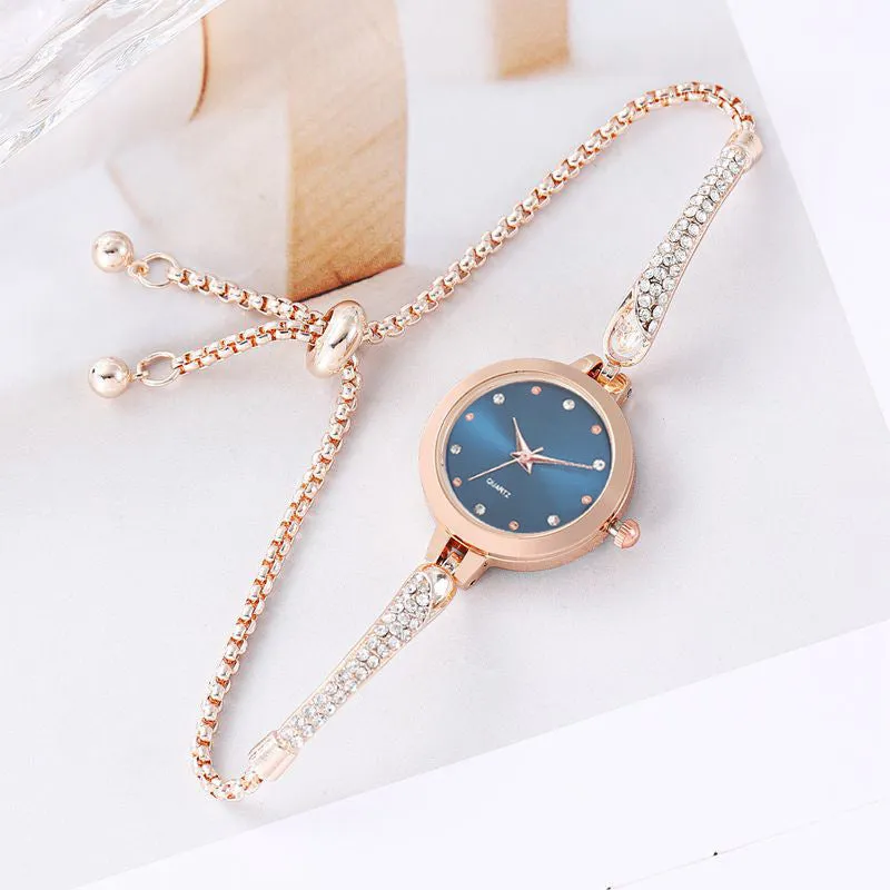 Women's casual bracelet watch with diamond inlay, 8mm thin quartz movement, available in multiple colours