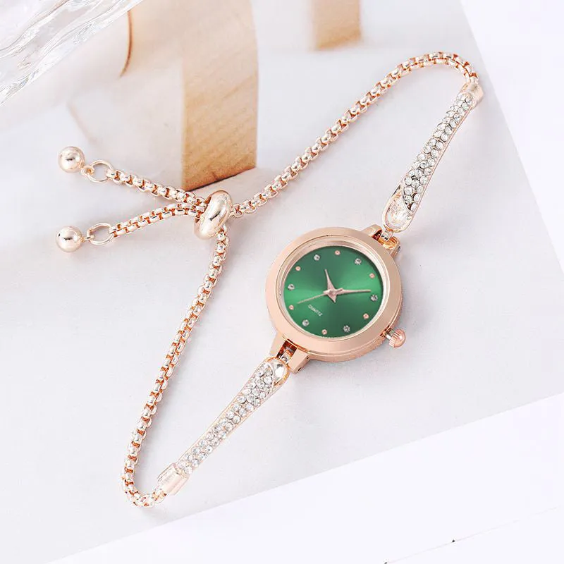 Women's casual bracelet watch with diamond inlay, 8mm thin quartz movement, available in multiple colours