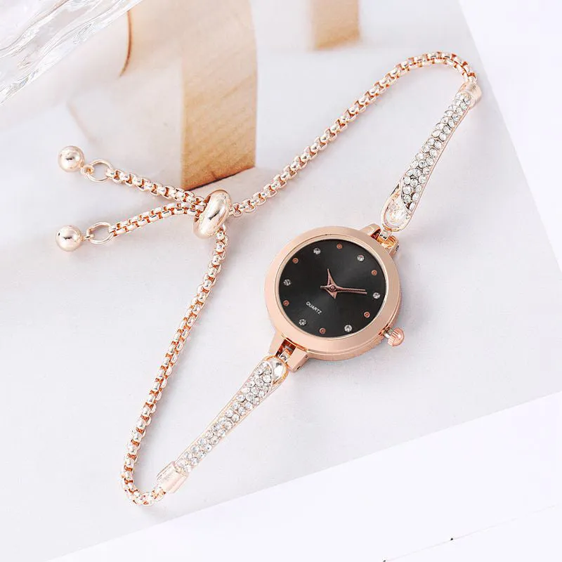 Women's casual bracelet watch with diamond inlay, 8mm thin quartz movement, available in multiple colours