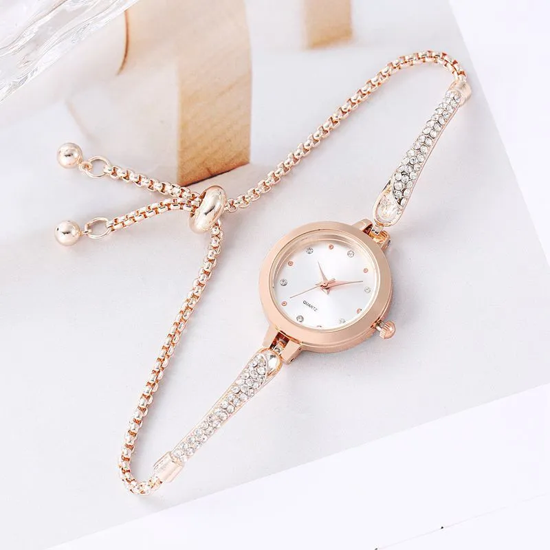 Women's casual bracelet watch with diamond inlay, 8mm thin quartz movement, available in multiple colours