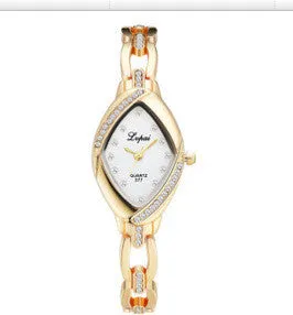 Women's diamond accent bracelet watch with quartz movement, alloy case, 2.2x3.5cm dial, gold black colour