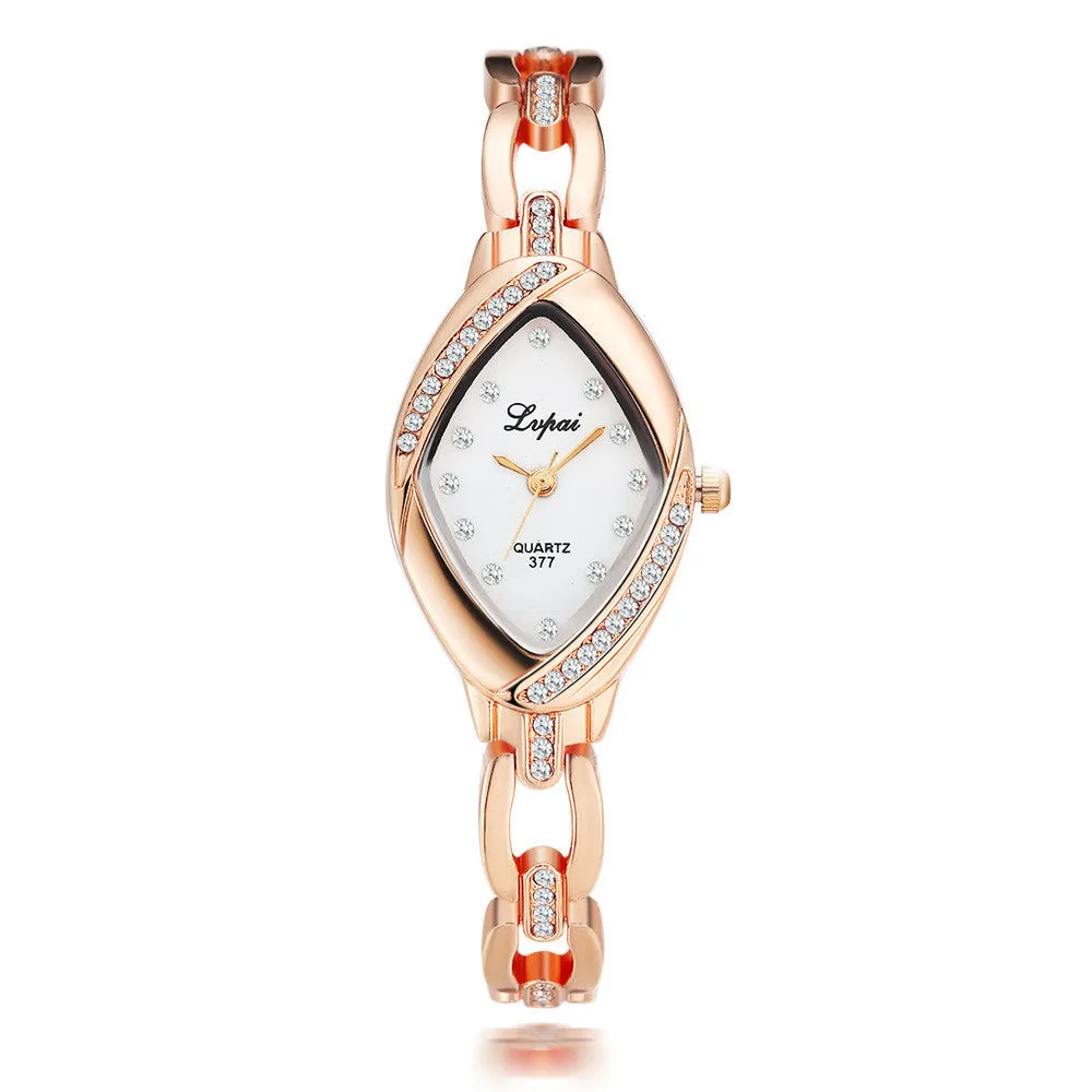 Women's diamond accent bracelet watch with quartz movement, alloy case, 2.2x3.5cm dial, gold black colour