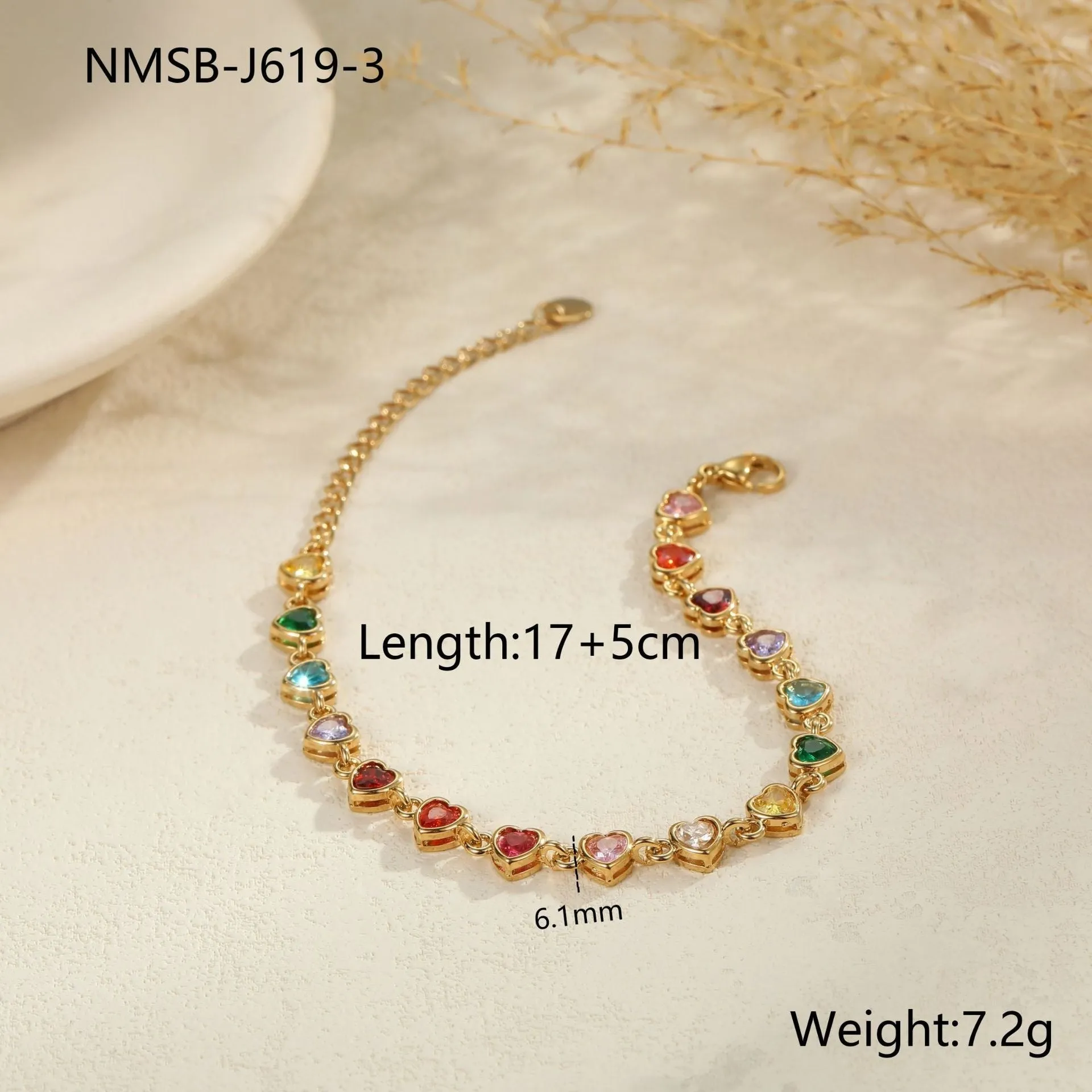 Women's stainless steel bracelet with 18K electroplated finish in heart, circle and square geometric shapes