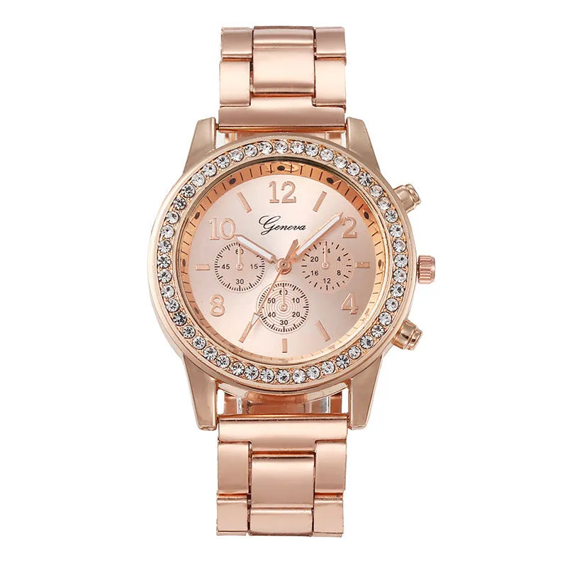 Fashion steel belt men's and ladies' couple quartz watch in gold with 10mm slim case