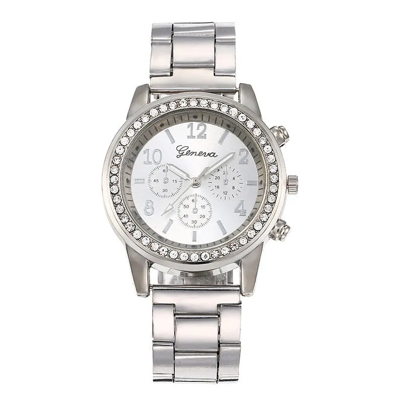 Fashion steel belt men's and ladies' couple quartz watch in gold with 10mm slim case