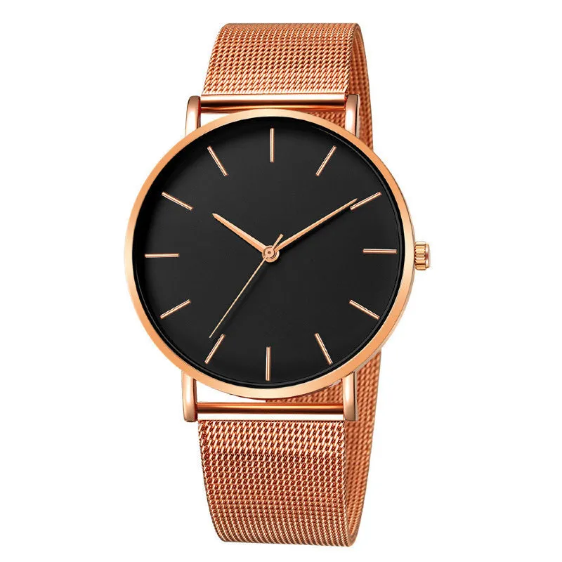 Simple ladies quartz watch with alloy case and stainless steel strap on wrist