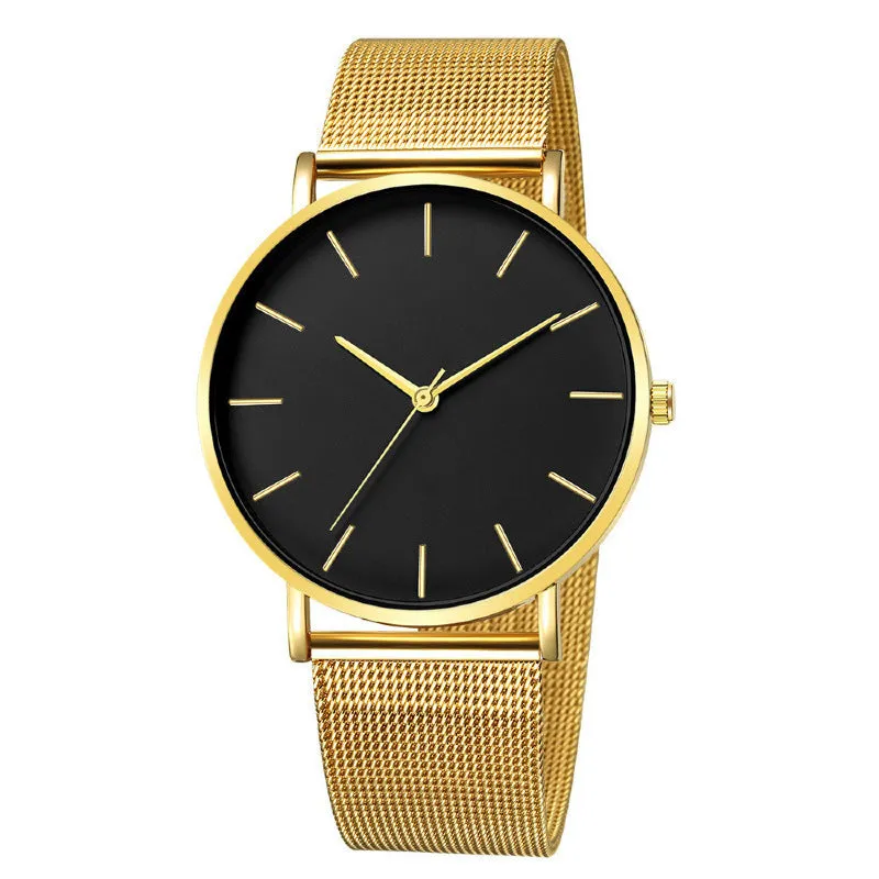 Simple ladies quartz watch with alloy case and stainless steel strap on wrist