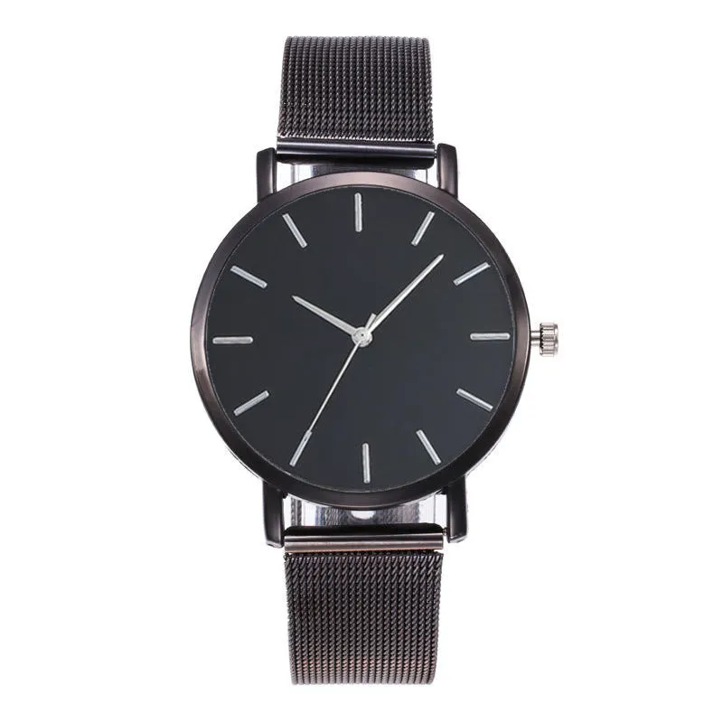 Simple ladies quartz watch with alloy case and stainless steel strap on wrist