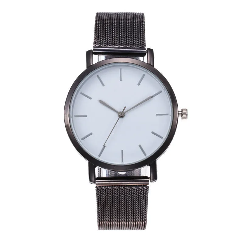 Simple ladies quartz watch with alloy case and stainless steel strap on wrist