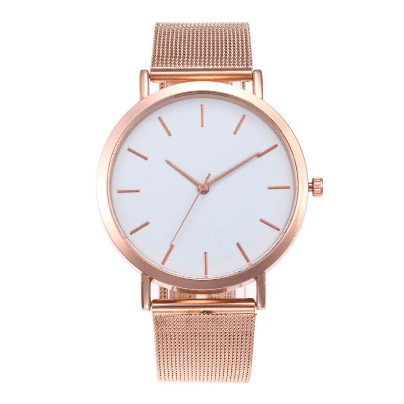 Simple ladies quartz watch with alloy case and stainless steel strap on wrist
