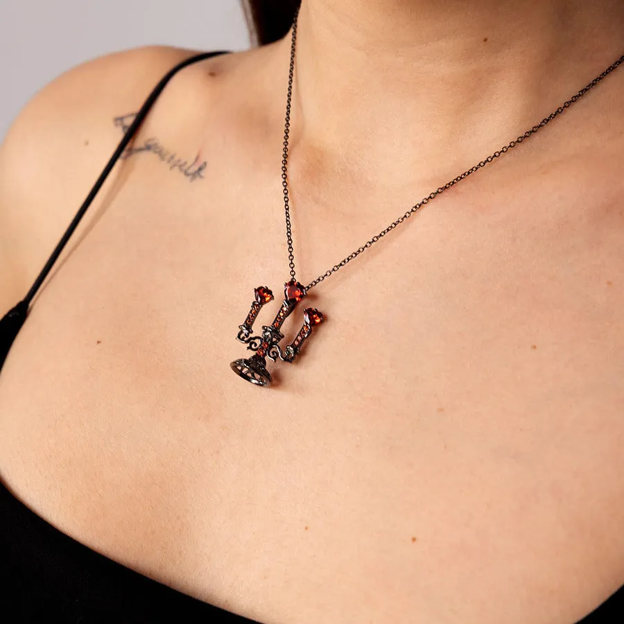 Retro candlestick pendant necklace with cross chain design in gothic style
