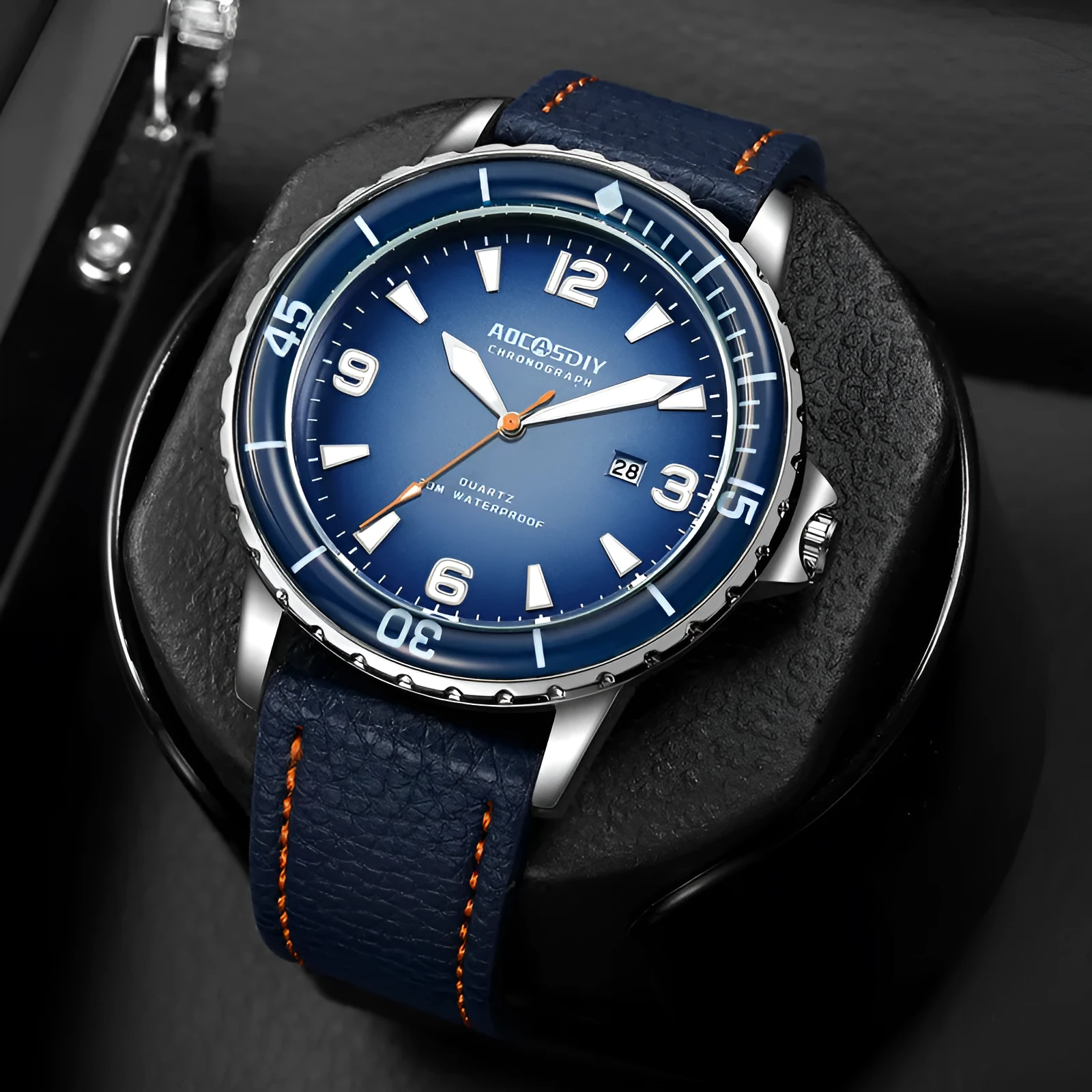 Men's casual digital watch with large 45mm dial, waterproof design, and mineral glass display