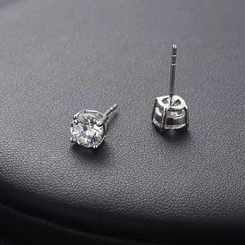 925 sterling silver round cut cubic zirconia stud earrings for women, silver colour, push-back fitting