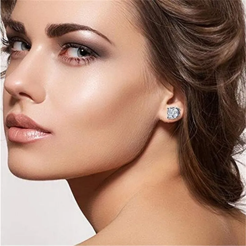 925 sterling silver round cut cubic zirconia stud earrings for women, silver colour, push-back fitting