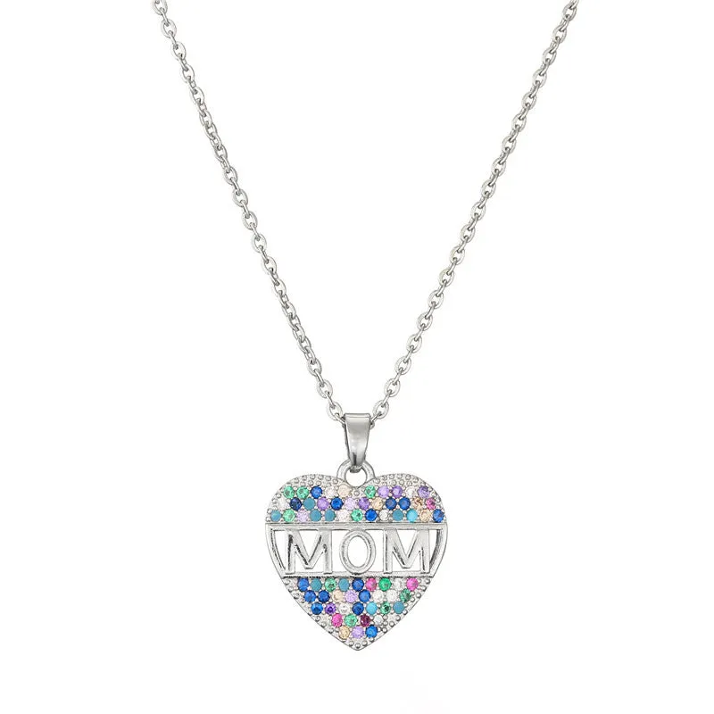Peach heart MOM pendant necklace in gold colour, copper material, on adjustable chain