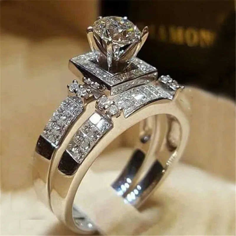 Alloy crown engagement ring with electroplating finish, style option A, size 7, on white background