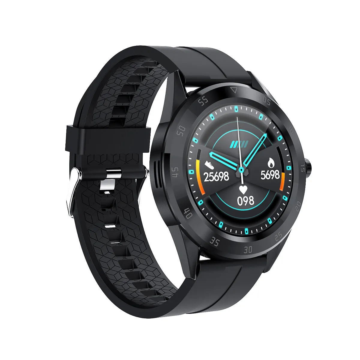 Information reminder pedometer watch with heart rate monitoring, 1.2 inch screen, silicone strap, black colour