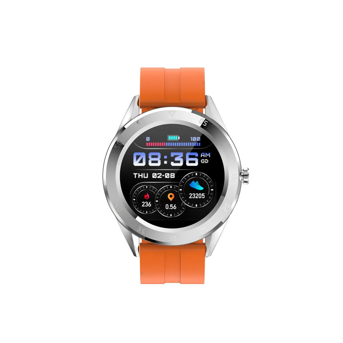 Information reminder pedometer watch with heart rate monitoring, 1.2 inch screen, silicone strap, black colour