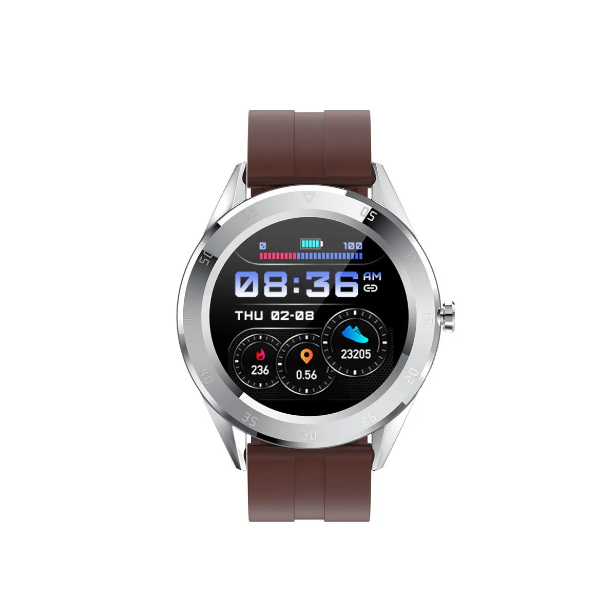 Information reminder pedometer watch with heart rate monitoring, 1.2 inch screen, silicone strap, black colour