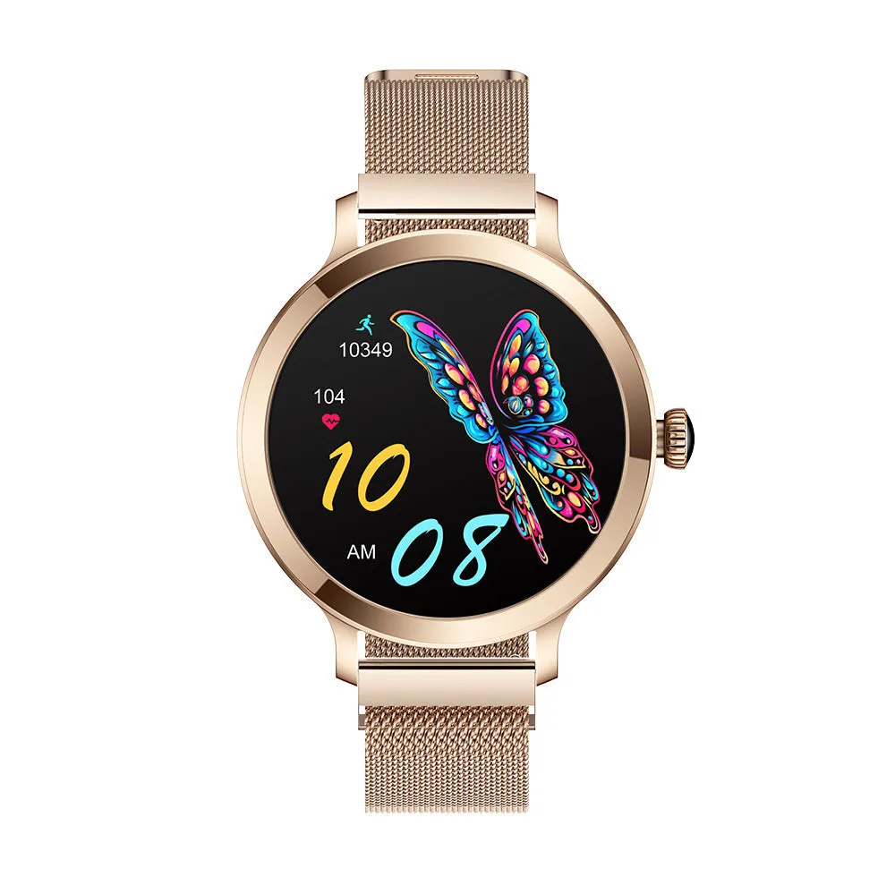 Women's AMOLED smartwatch with Bluetooth calling, gold steel case, 1.106 inch screen