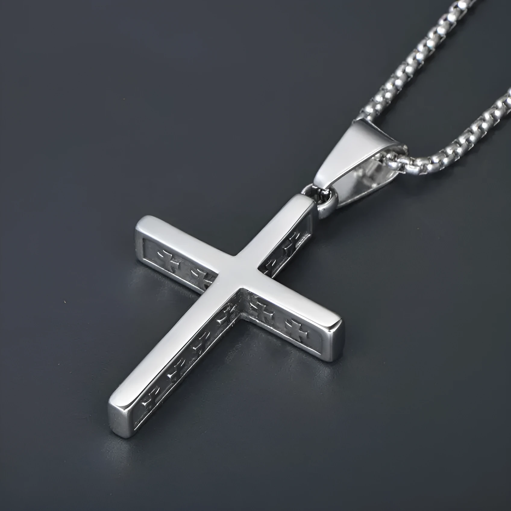 Titanium steel religious necklace with bowknot alloy pendant and pearl chain, adjustable 51-80cm, unisex