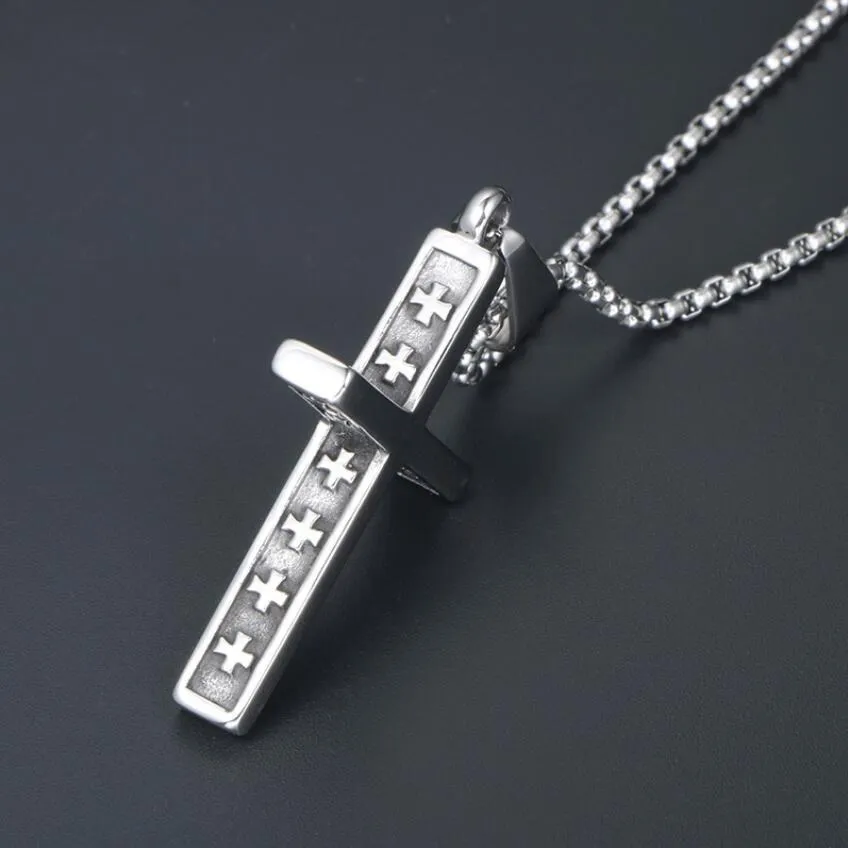 Titanium steel religious necklace with bowknot alloy pendant and pearl chain, adjustable 51-80cm, unisex