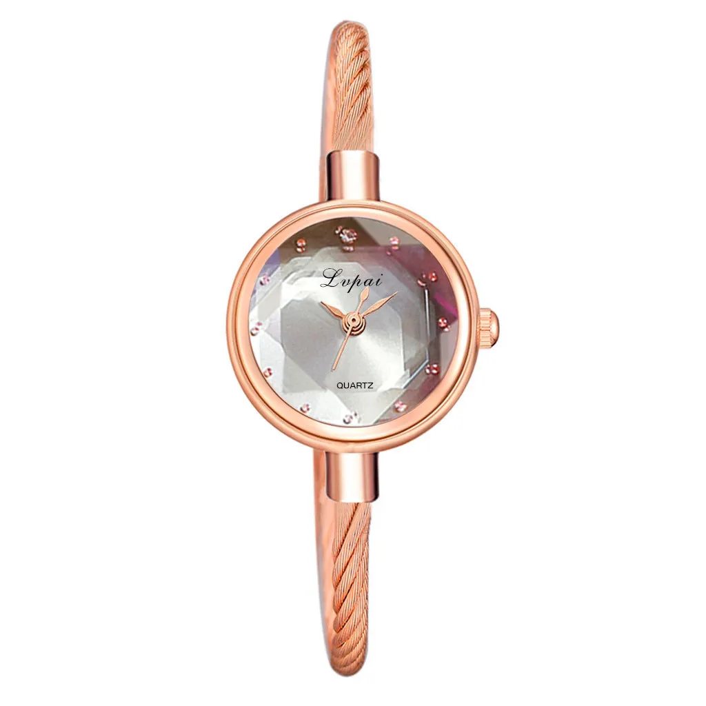 Niche bracelet watch with alloy strap and case, 20mm dial, 24mm case, in eight colours including Emerald, Green, Grey, Pink, Rainbow blue, Red, Rose gold, and White