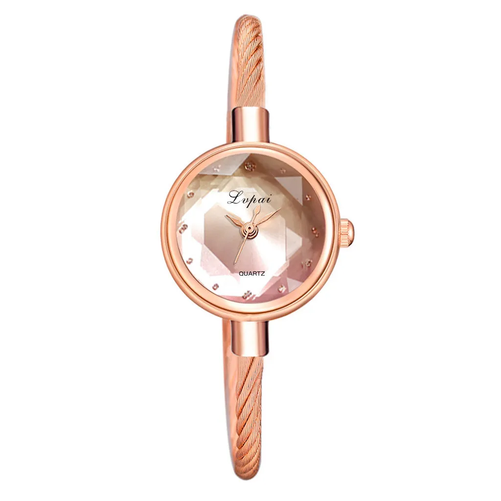 Niche bracelet watch with alloy strap and case, 20mm dial, 24mm case, in eight colours including Emerald, Green, Grey, Pink, Rainbow blue, Red, Rose gold, and White