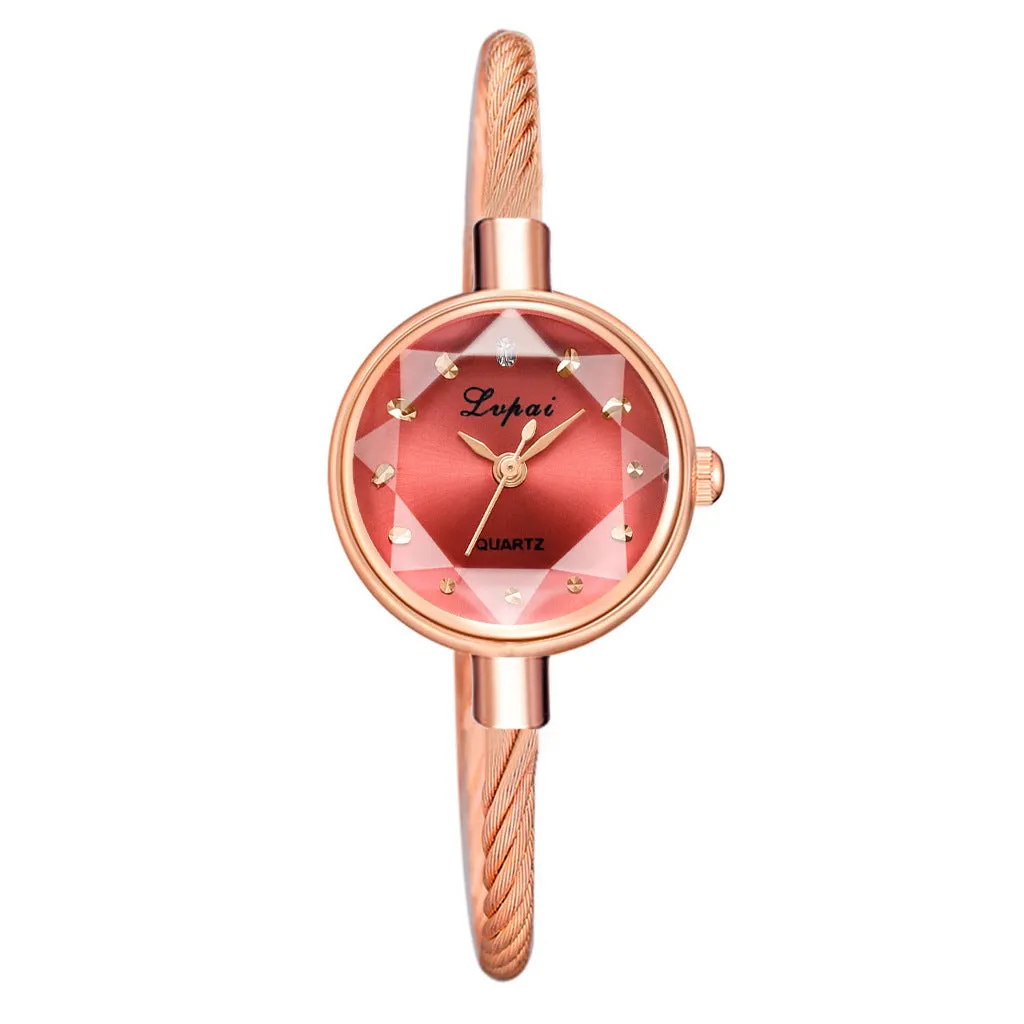 Niche bracelet watch with alloy strap and case, 20mm dial, 24mm case, in eight colours including Emerald, Green, Grey, Pink, Rainbow blue, Red, Rose gold, and White