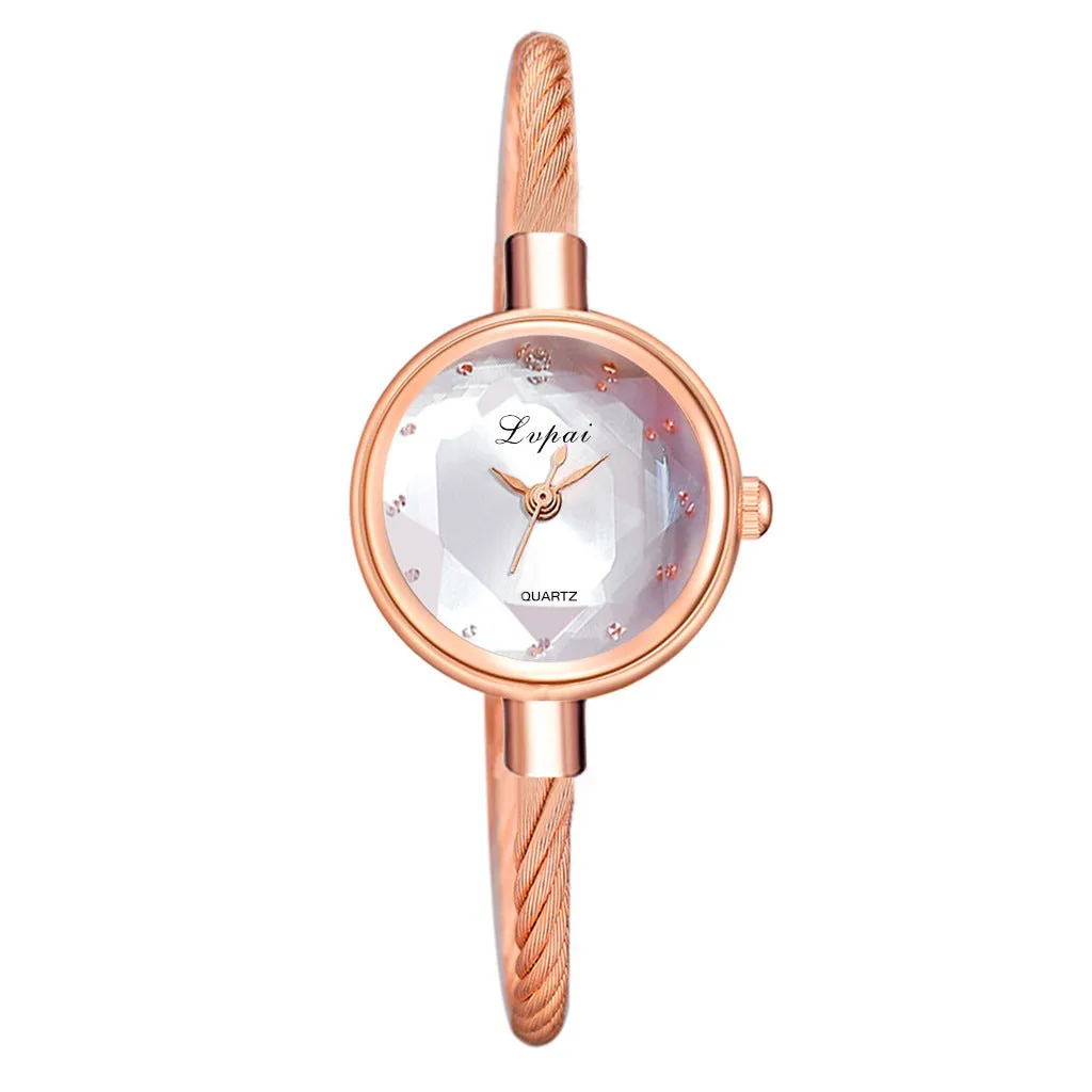 Niche bracelet watch with alloy strap and case, 20mm dial, 24mm case, in eight colours including Emerald, Green, Grey, Pink, Rainbow blue, Red, Rose gold, and White